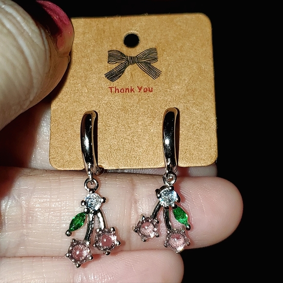 COPY - Sterling silver 925 or goldtone pink cherry 🍒 dangle petite earrings. - Picture 5 of 5